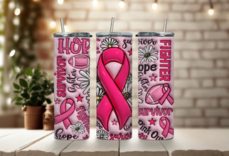 Pink Ribbon CANCER Tumbler - Hope, Fighter and Survivor Tumbler - Pink Out Tumbler for Football Lovers Fighting Cancer!