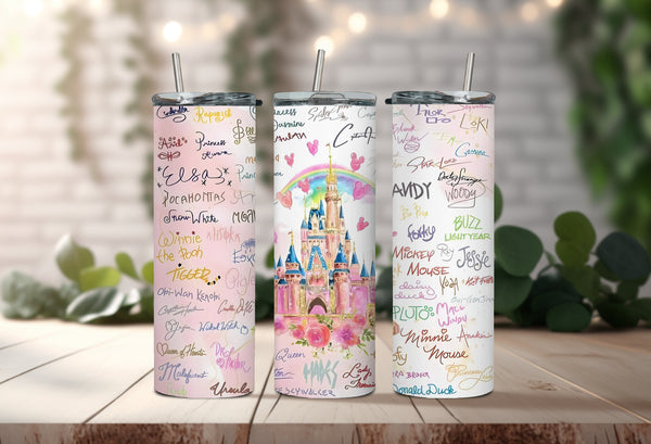 Magic Castle Disney Characters Signature Tumbler - Colorful Animated Castle Tumbler - Enjoy The Magical Disneyland Adventure With Every Sip!