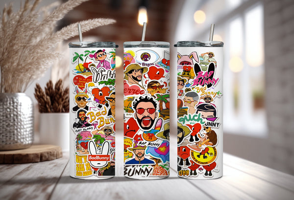 Bad Bunny Collage Tumblers - Reggaeton and Trapero Music Tumbler - Bad Bunny Verano Sin Ti Tumbler - Your Concalma Malo & Nabie Sabe Tumbler