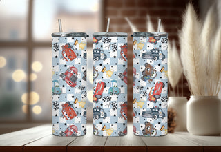 Cartoon Cars Character Tumbler - Iconic Movie Route 66 Tumbler - Animated Baby Blue Checkered Baby Car Tumbler!