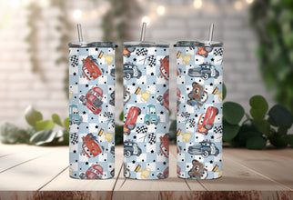 Cartoon Cars Character Tumbler - Iconic Movie Route 66 Tumbler - Animated Baby Blue Checkered Baby Car Tumbler!