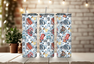 Cartoon Cars Character Tumbler - Iconic Movie Route 66 Tumbler - Animated Baby Blue Checkered Baby Car Tumbler!