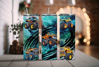 Children Cartoon Truck Character Tumbler - Boy Monster Truck Tumbler - Animated Baby Boy Ocean Waves Car Tumbler!