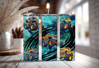 Children Cartoon Truck Character Tumbler - Boy Monster Truck Tumbler - Animated Baby Boy Ocean Waves Car Tumbler!