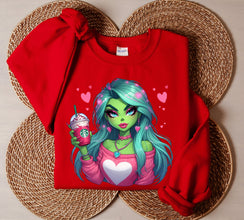 Grinch Girl Valentine Shirt, Couple Grinch Pink Cute Shirt, Valentines Day Grinchy Sweatshirt, Grinch Love Sweater, Funny Valentines Shirt