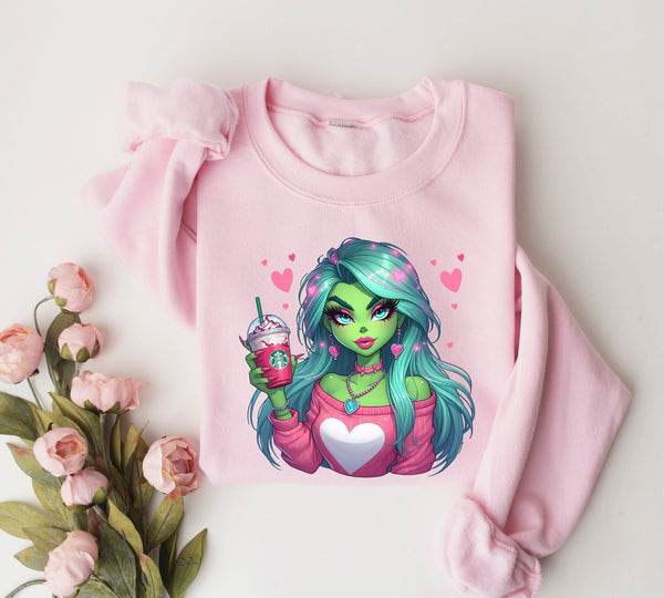 Grinch Girl Valentine Shirt, Couple Grinch Pink Cute Shirt, Valentines Day Grinchy Sweatshirt, Grinch Love Sweater, Funny Valentines Shirt