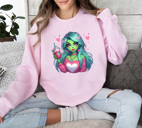 Grinch Girl Valentine Shirt, Couple Grinch Pink Cute Shirt, Valentines Day Grinchy Sweatshirt, Grinch Love Sweater, Funny Valentines Shirt