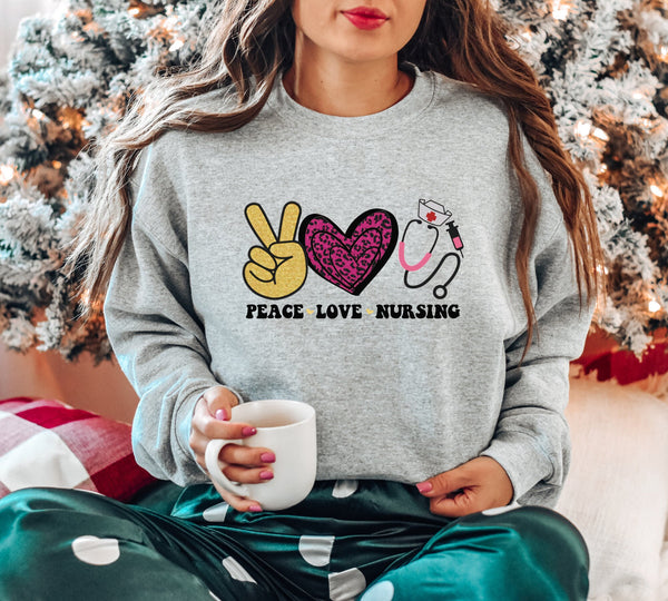 Peace Love Nursing Sweatshirt, Peace Shirt, Love Shirt, Nursing Shirt, Gift For Nurse, Halloween Sweater