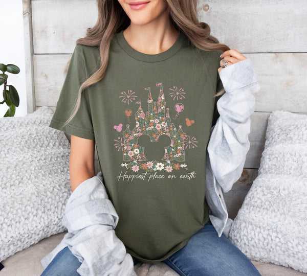 Disney Castle Floral Sweatshirt, Vintage Disney Sweatshirt, Happiest Place on Earth Sweatshirt , Magic Kingdom Sweatshirt