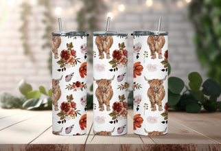 Highland Cattle Cow with Flowers Tumbler - Farmhouse Cow Tumbler - Cow Mama Tumbler - Perfect Gift for Fluffy Cow Lover!