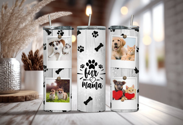 Customized Pet Photo Tumbler - Custom Photo Tumbler - Fur Mama Tumbler - Dog and Cat Paw Print Tumbler - Perfect Gift for Any Pet Lover!