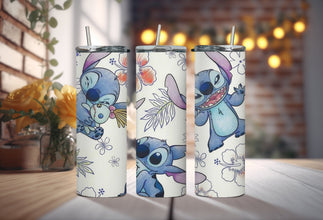 Cartoon Disney Character Tumbler - Ohana Means Family Tumbler - Enjoy an Island Get Away Tumbler with Adorable Cartoon & Hawaiian Flowers!