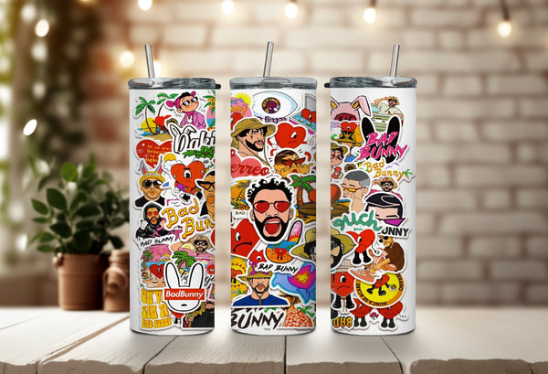 Bad Bunny Collage Tumblers - Reggaeton and Trapero Music Tumbler - Bad Bunny Verano Sin Ti Tumbler - Your Concalma Malo & Nabie Sabe Tumbler