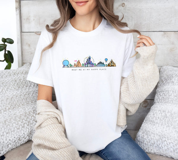 Meet Me At My Happy Place Shirt, Family Vacation Tee, Disney Park World, Disneyland Epcot Festival Shirt, Best Day Ever Disney