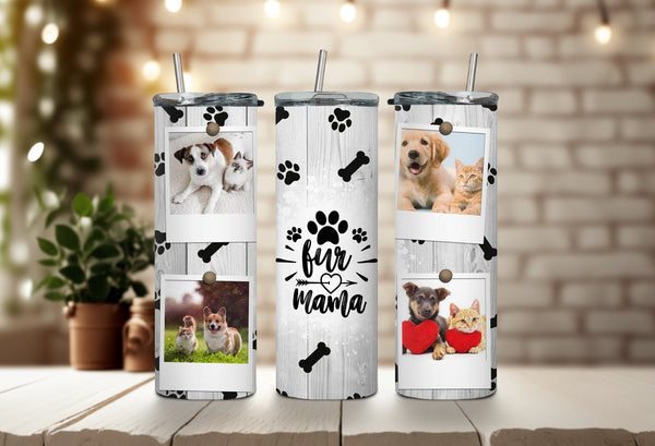 Customized Pet Photo Tumbler - Custom Photo Tumbler - Fur Mama Tumbler - Dog and Cat Paw Print Tumbler - Perfect Gift for Any Pet Lover!