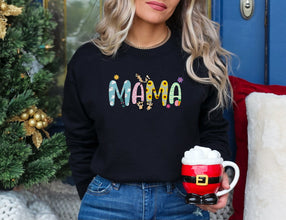 a woman holding a cup of coffee in front of a christmas tree