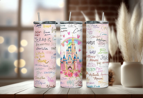 Magic Castle Disney Characters Signature Tumbler - Colorful Animated Castle Tumbler - Enjoy The Magical Disneyland Adventure With Every Sip!