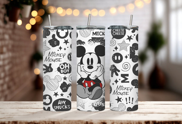 Black & White Mickey Mouse Club Tumbler - Cheesy Classic Disney Lover Tumbler - Disneyland Themed Tumblers to Keep the Enchantment Alive!