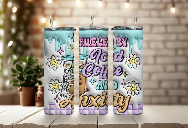 Fueled By Iced Coffee and Anxiety Tumbler - Mental Health Awareness Tumbler - Perfect Gift for Coffee Lover - Gift for Her on Mothers Days!