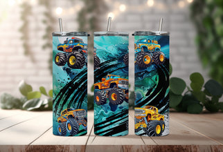 Children Cartoon Truck Character Tumbler - Boy Monster Truck Tumbler - Animated Baby Boy Ocean Waves Car Tumbler!