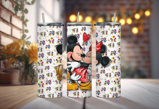 Adorable Disney Couple in Red and Yellow - Iconic Cartoon Mickey and Minnie Tumbler - Classic Couple Gifts for Magical Kingdom Lovers!